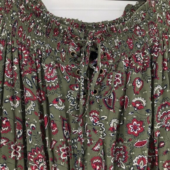 Torrid Multi Color Floral Off Shoulder Lace Up Challis Skater Dress 1X EUC - Picture 2 of 10